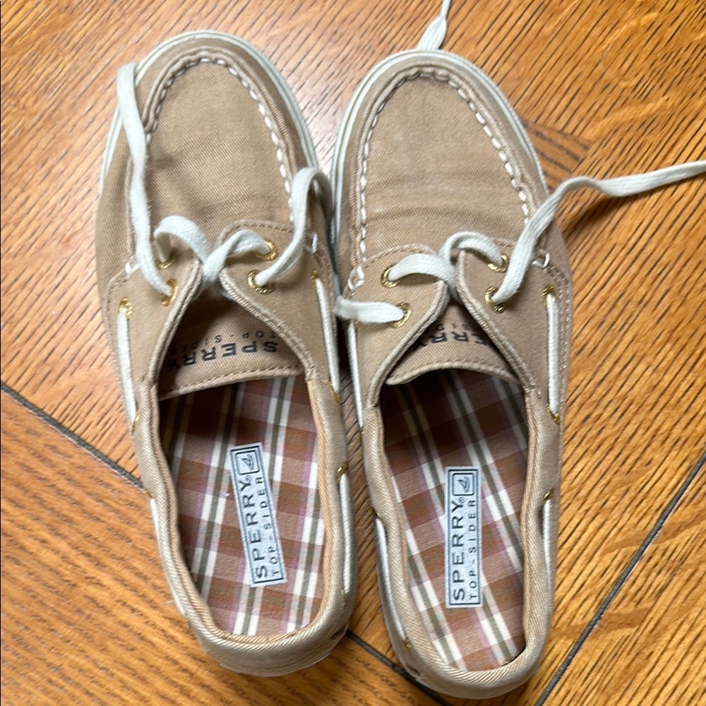 Sperry Light Brown Canvas Boat Shoes